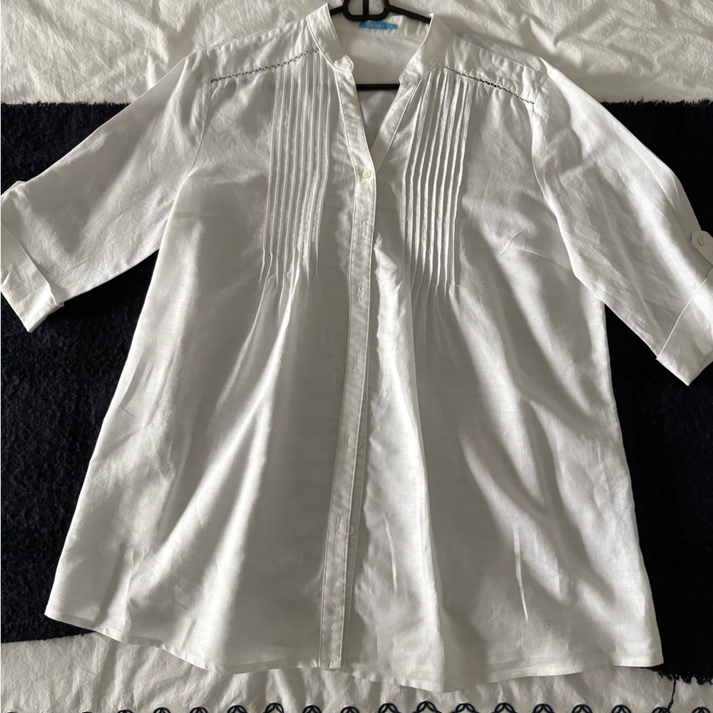J.McLaughlin White Linen Blend Blouse - Size M